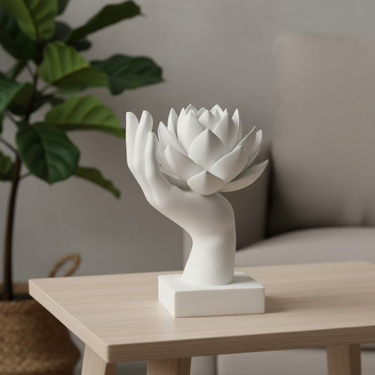 Estátua mão com flor Lotús